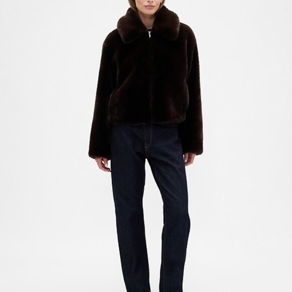 GAP Factory Women's Relaxed Faux-Fur Jacket in Brown- Size XS- New! - Picture 11 of 13